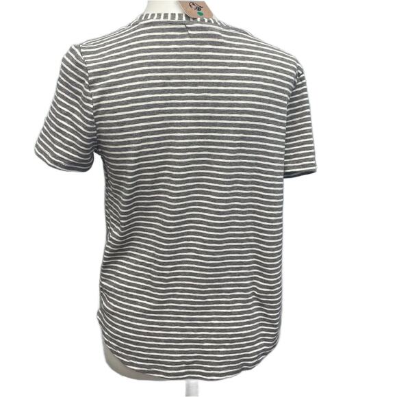 Hand Printed Upcycled Womens Large Worship Instead of Worry Striped Tee Shirt - Picture 4 of 5